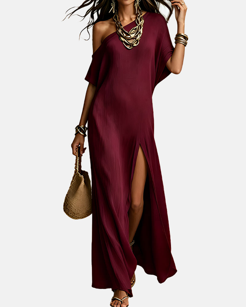 Slash Shoulder Slit Dress