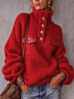 Cozy Textured Button-Front Knit Pullover