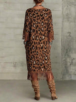 Leopard-print Loose-fit Knitted Dress With Tassels