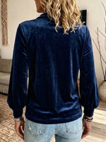 Velvet Top With A Crossover Neckline, Ribbon Ties, And Lantern Sleeves