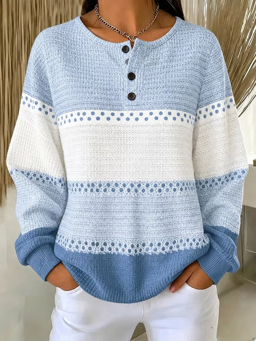 Casual Color-block Sweatshirt With Polka Dots And Stripes