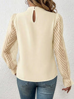 Long-sleeve Top With A Mock Neck And Paneled, Wavy-patterned Chiffon
