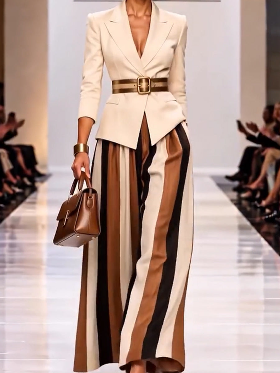 Vintage-style Cotton-blend Striped Wide-leg Trousers