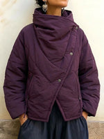 Asymmetric-front, Gathered High-neck Quilted Padded Jacket