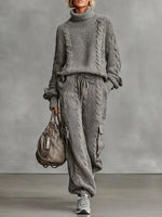 Gray Chunky Turtleneck Sweater And Mesh Cargo Pants Set