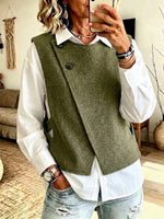 Vintage Asymmetric-button Vest + Shirt Two-piece Set