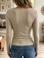 Women's Deep V-neck Beaded Long Sleeve Slim Fit Knit Top