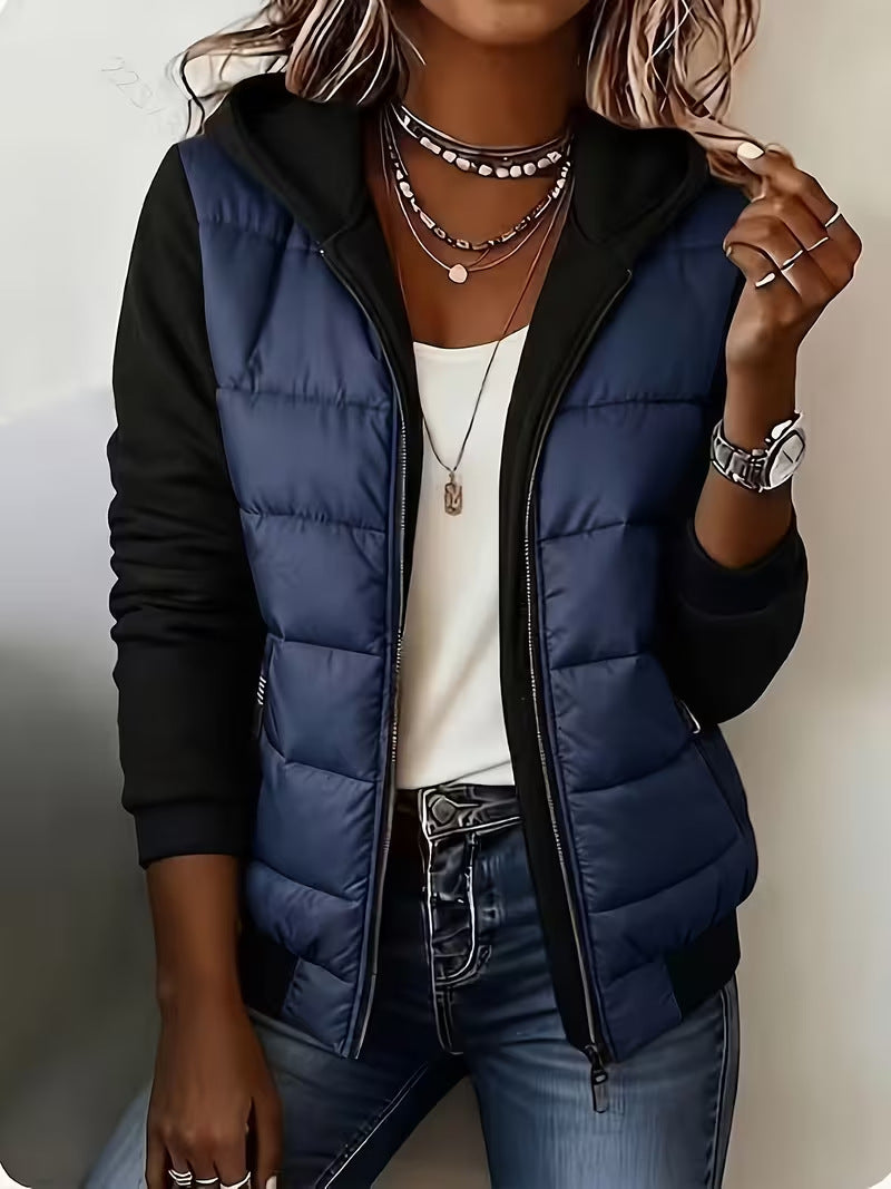 Casual Paneled Hooded Quilted Padded Jacket