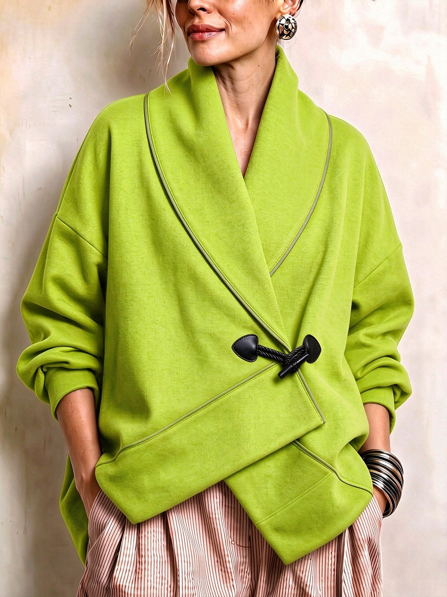 Chic Contrast-Trim Toggle Wrap Jacket
