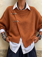 Casual Caramel-colored Asymmetrical Knit Top With Metal Buckle