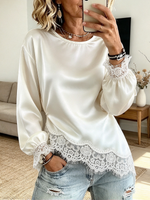 Elegant Satin Lace-trim Blouse