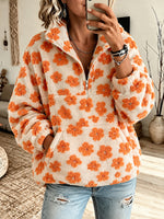 Casual Floral Half-zip Fleece Sweatshirt