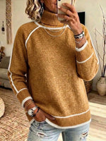 High-neck Raglan Knit Sweater With Contrasting White Trim