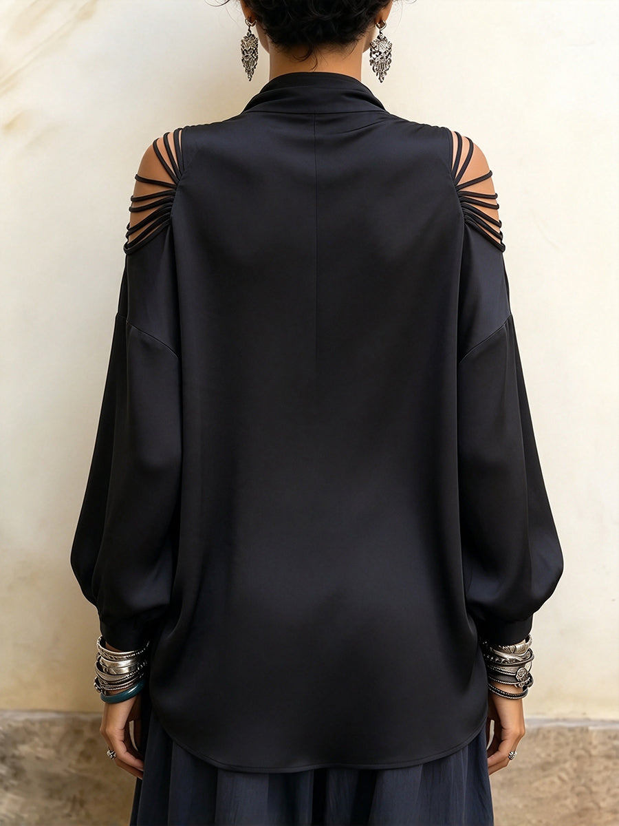 Chic Strappy-Detail Satin Blouse
