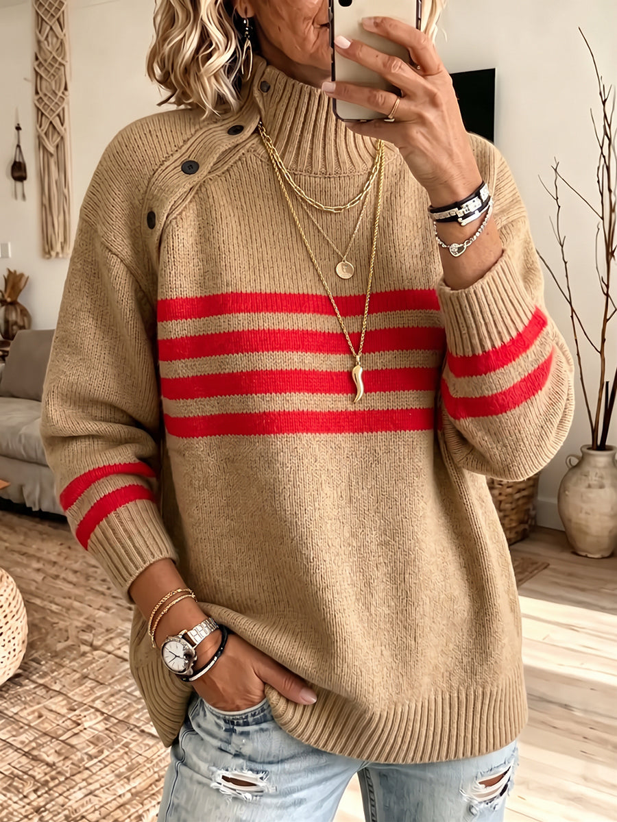 Cozy Striped High-Neck Knit Pullover
