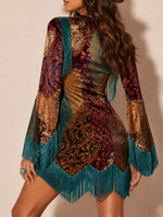 Bohemian Velvet Fringe Patchwork Dress