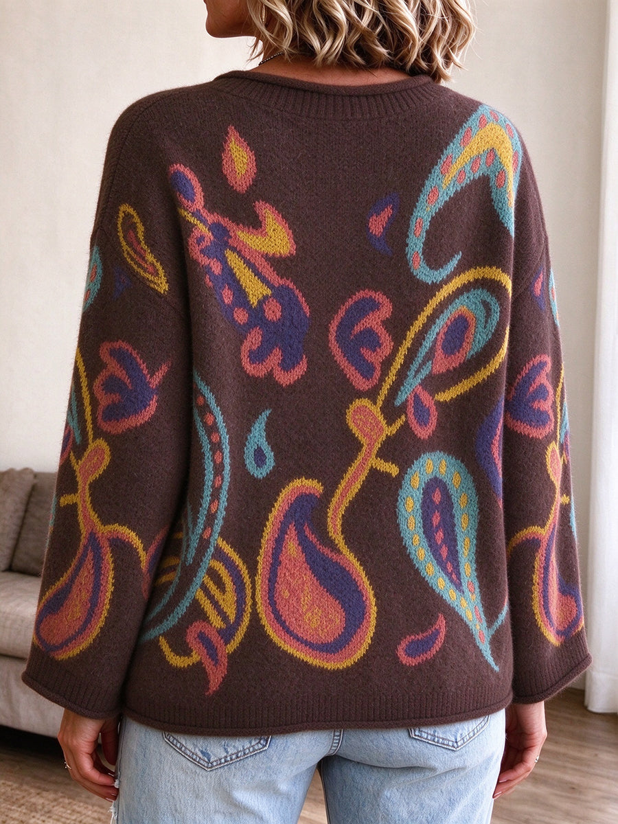 Bohemian Floral Jacquard Knit Cardigan