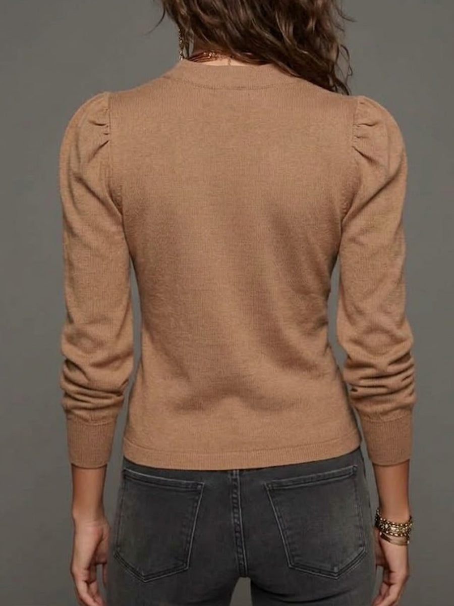 Ruched Puff-sleeve Knit Top