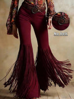 Women's Western Faux Suede Fringe Flare Pants