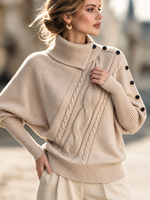 Cozy Asymmetric Cable-knit Turtleneck Sweater