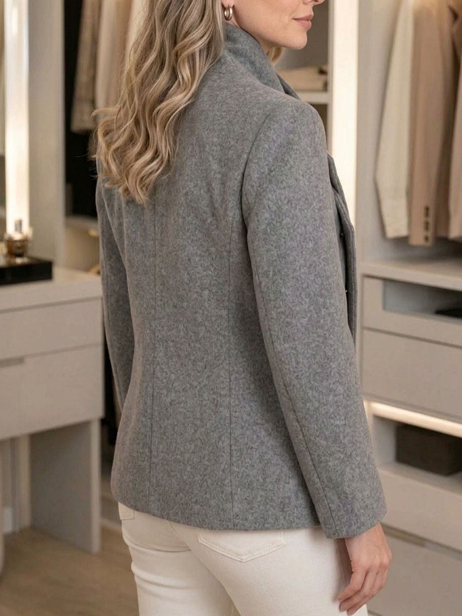 Women's Solid-color Stand-collar Long-sleeve Loose-fit Wool-blend Casual Coat