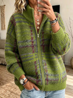 Checkered Plush Mohair-blend Zip-up Cardigan