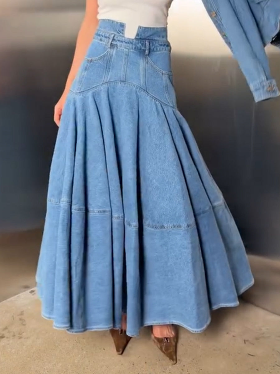 Chic A-line Denim Midi Skirt