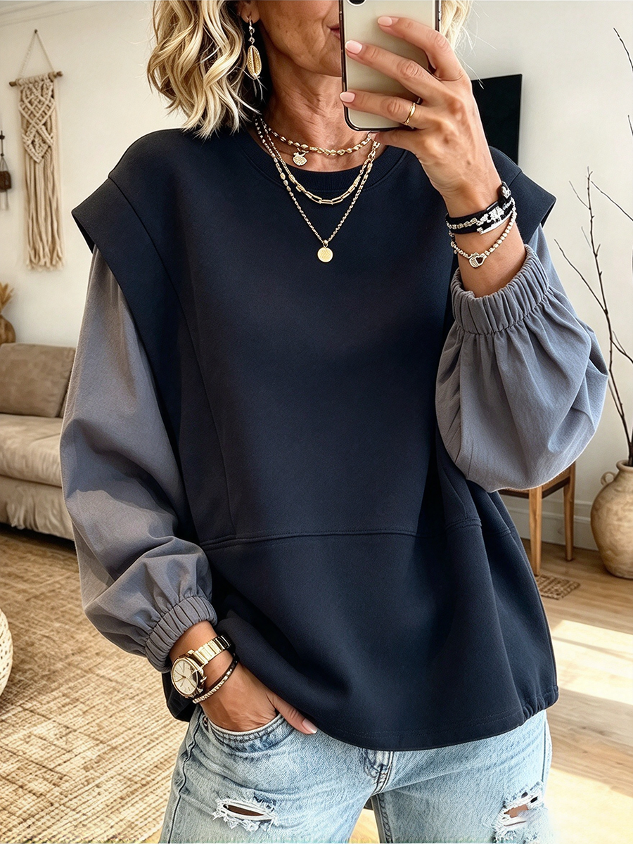 Stylish Casual Colorblock Layered Sweatshirt