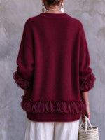 Cozy Ethereal Floral-Trimmed Fuzzy Knit Pullover