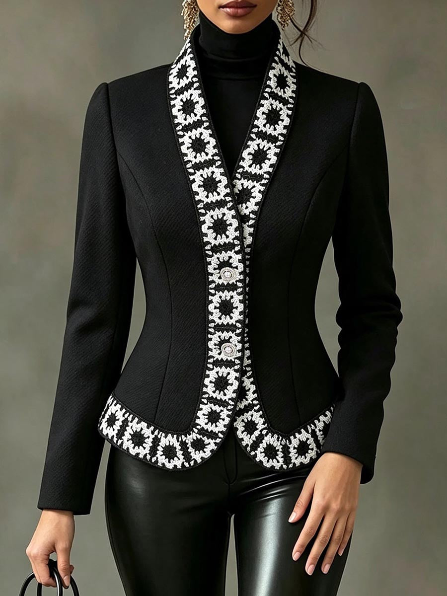 Retro Totem Embroidery Trimmed Slim-fit Blazer