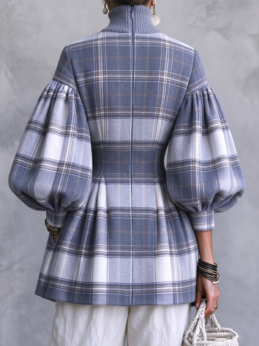 Elegant Plaid Voluminous Sleeve Tunic