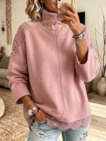 Mock-neck Casual Sweatshirt With Lace Paneling