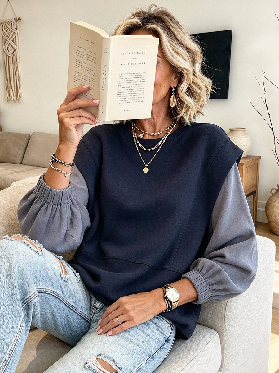 Stylish Casual Colorblock Layered Sweatshirt