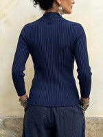 Twist-front V-neck Ribbed Slim-fit Knit Top