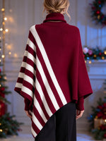 Christmas Burgundy Striped Turtleneck Knit Cape