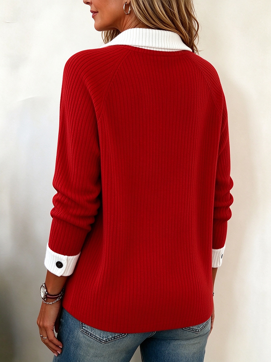 Chic Contrast Button-down Ribbed Knit Top
