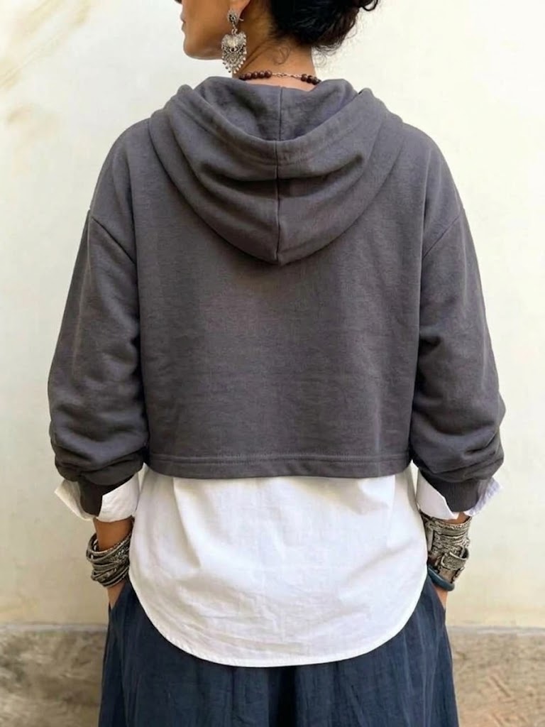 Cropped, Wrap-style Hooded Sweatshirt