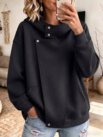 Cozy High Quality Asymmetric Snap-Button Hoodie Top