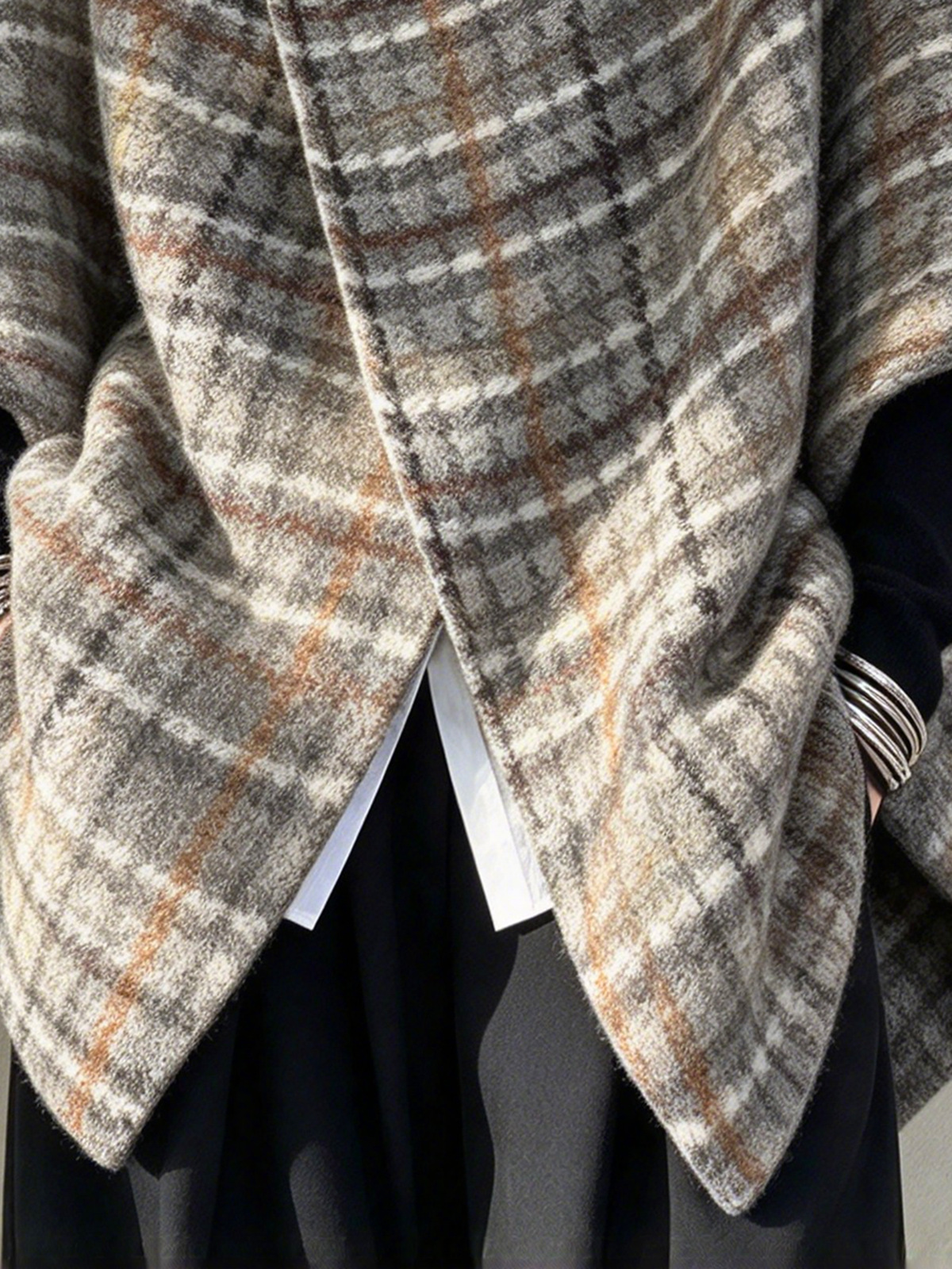 Oversized Asymmetrical Plaid Wool-blend Hooded Cape Coat