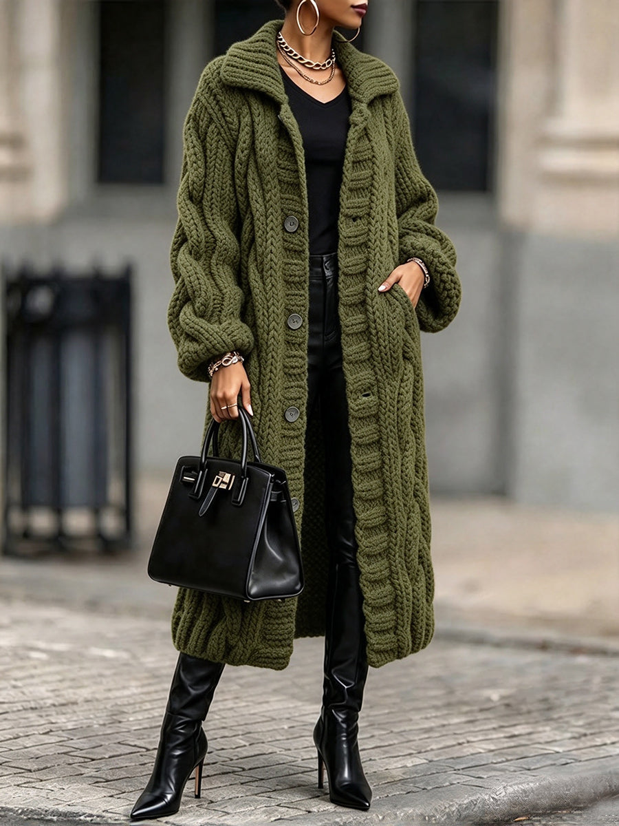 Cozy, Warm, Chunky-knit Cable-knit Long Cardigan