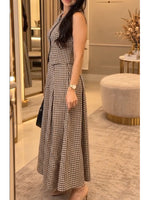 Vintage-style Plaid Cotton Vest And Skirt Two-piece Set