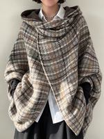 Oversized Asymmetrical Plaid Wool-blend Hooded Cape Coat