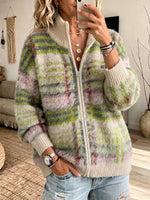 Checkered Plush Mohair-blend Zip-up Cardigan