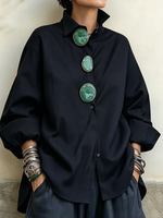 Chic Oversized Statement Green Buttons Shirt