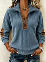 Cozy Elbow Patch Ribbed Quarter-zip Pullover