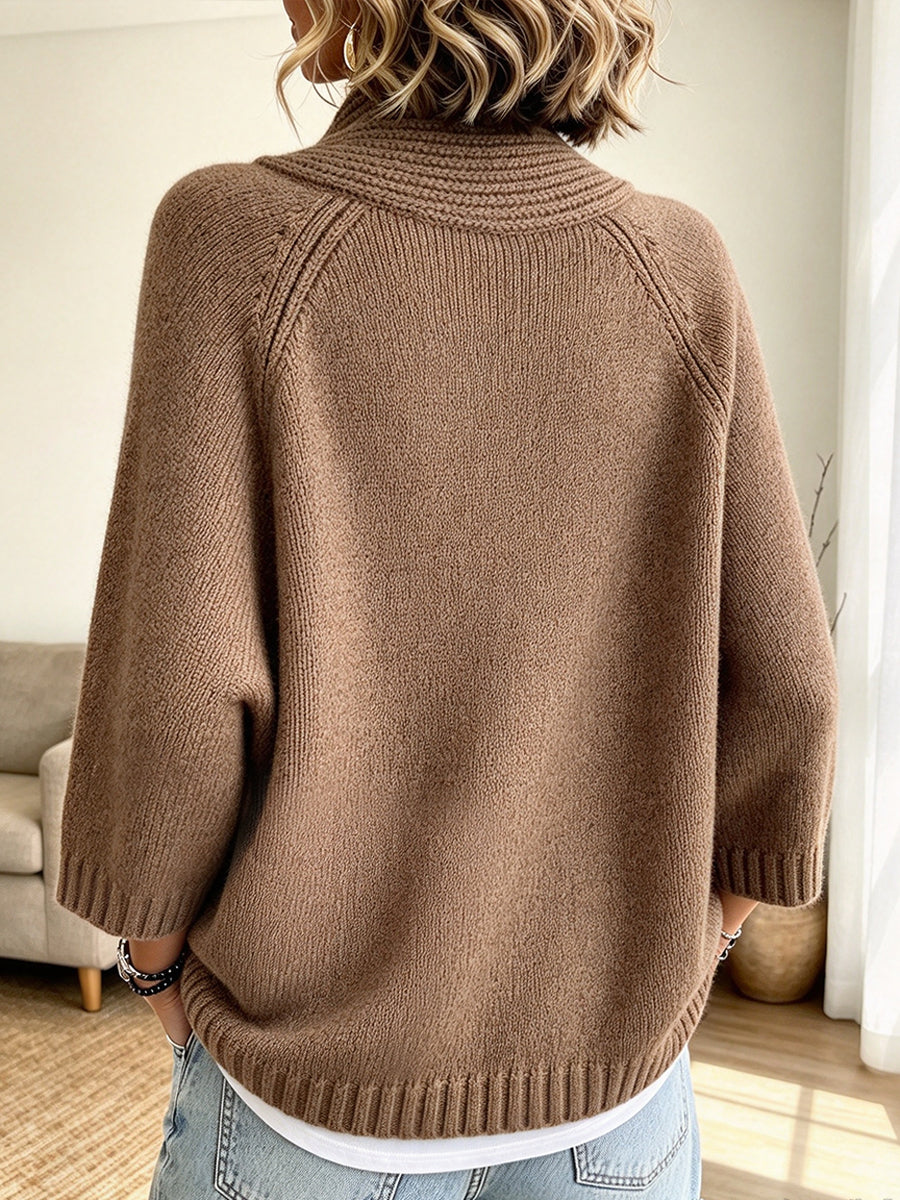 Chic Chunky-knit Cardigan With A Stand-up Collar