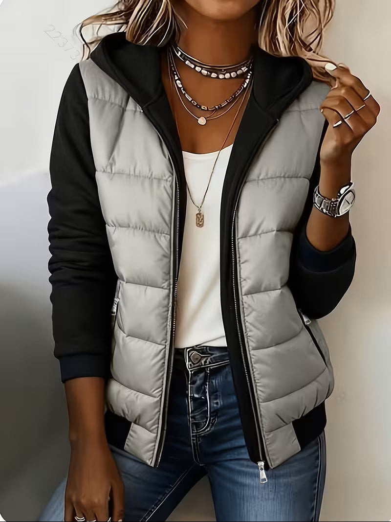 Casual Paneled Hooded Quilted Padded Jacket