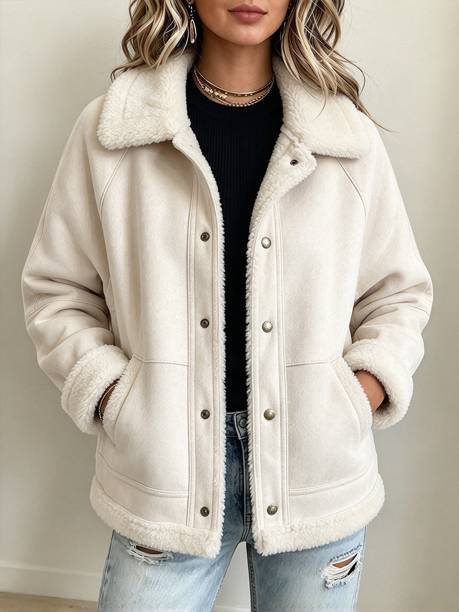 Casual Warm Faux Suede And Sherpa Jacket