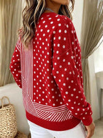 Women's Geometric Patchwork Print Cardigan-neck Long-sleeve Loose-fit Knit Top