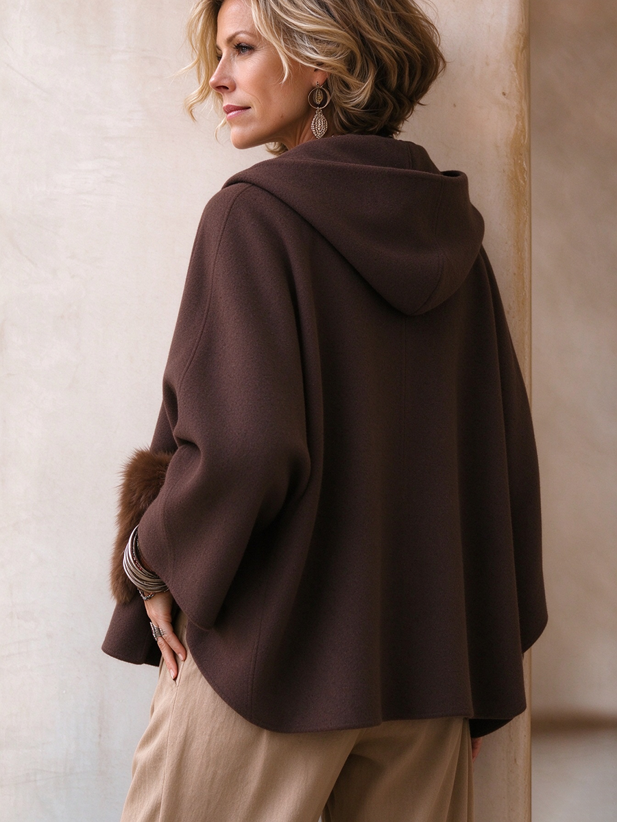 Chic Relaxed Hooded Faux Fur Pocket Wool Blend Coat